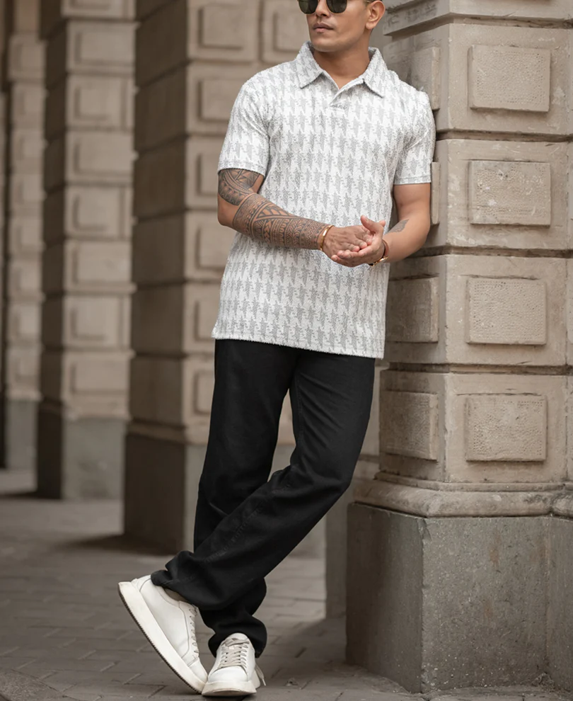 Grey Structured Polo Regular Fit T-Shirt - Image 6