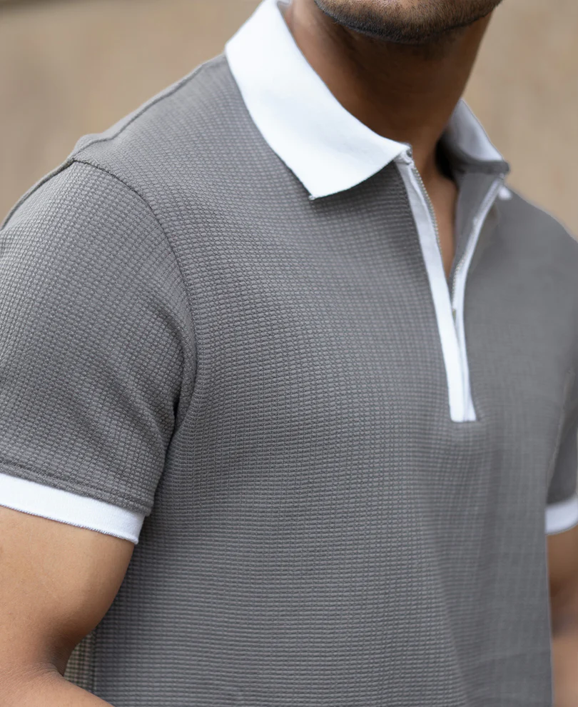 Grey Zipper Neck T-Shirt - Image 3