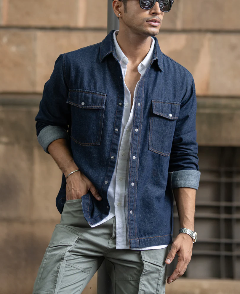 Indigo Denim Overshirt With Pockets - Image 3