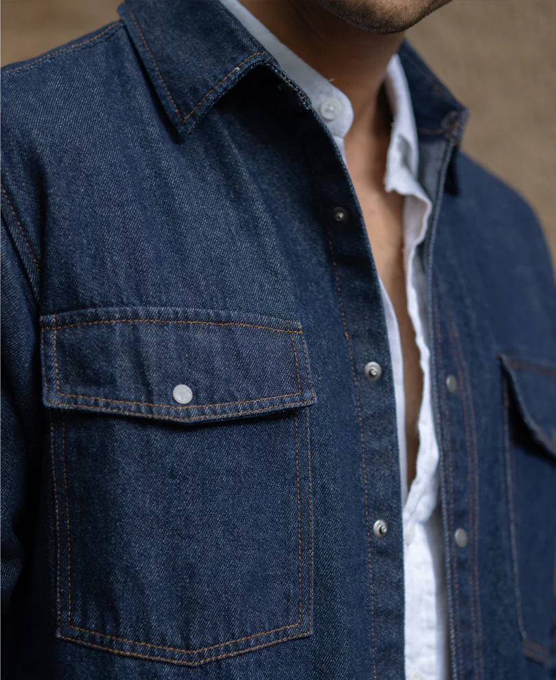 Indigo Denim Overshirt With Pockets - Image 4