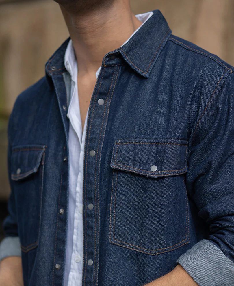 Indigo Denim Overshirt With Pockets - Image 5