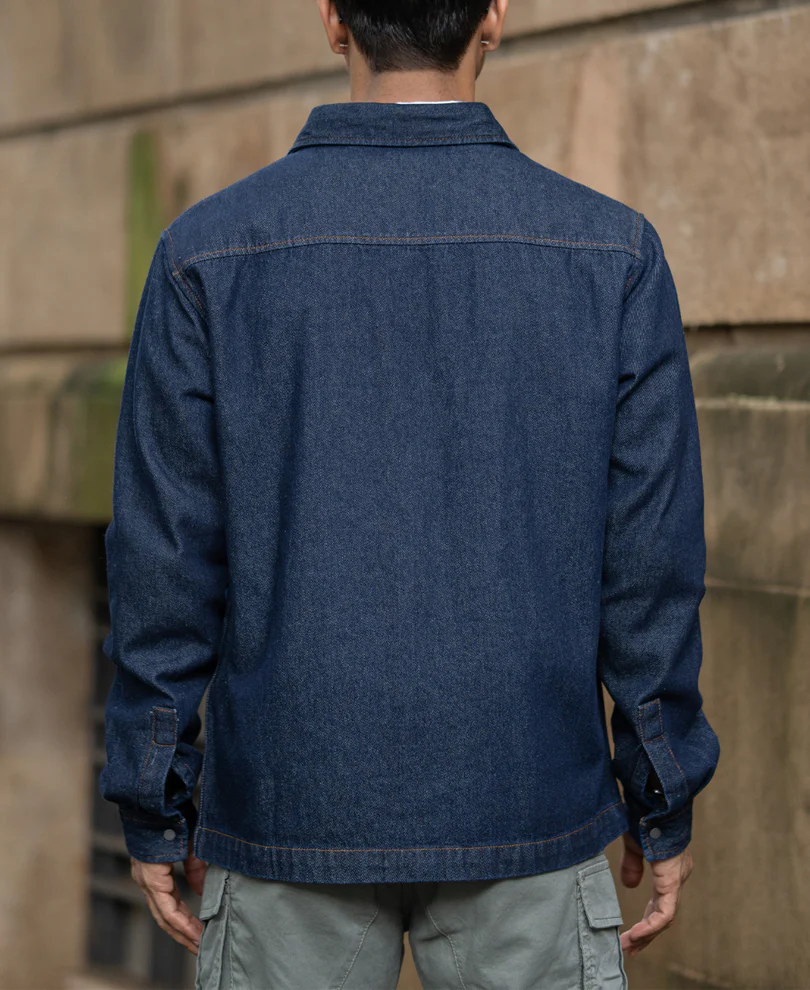 Indigo Denim Overshirt With Pockets - Image 6