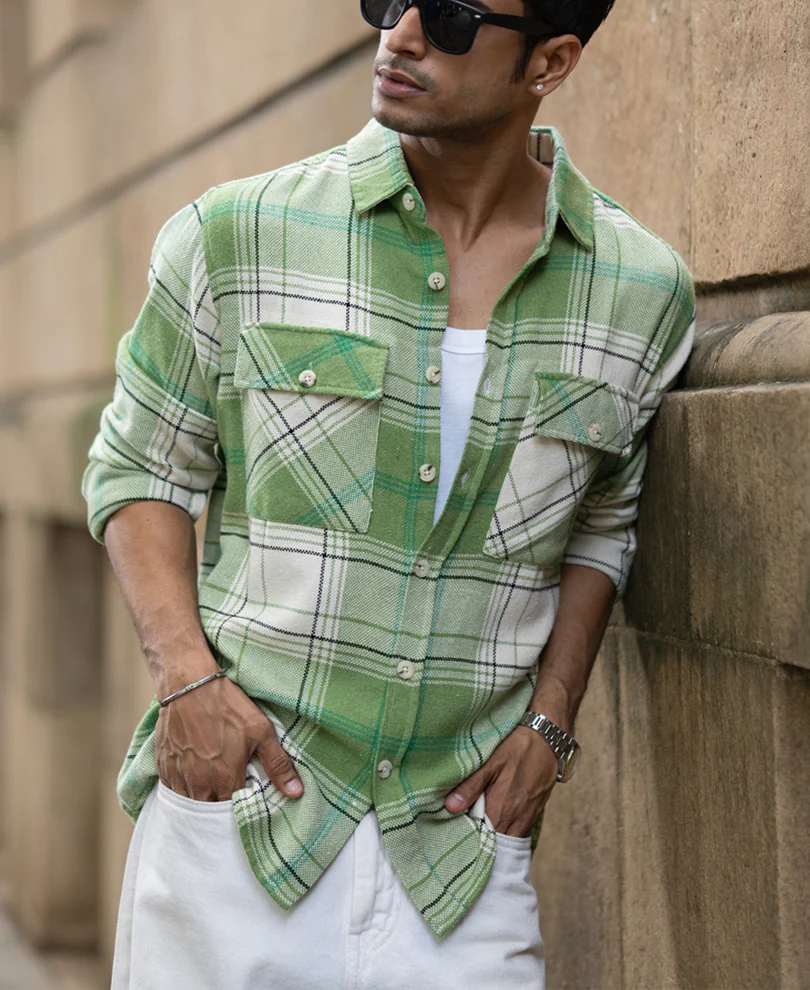 Jade Green Structured Checks Shirt - Image 2