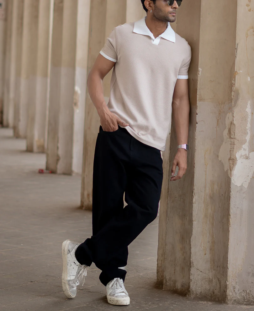 Light Beige Regular Fit Half Sleeves T-Shirt - Image 5
