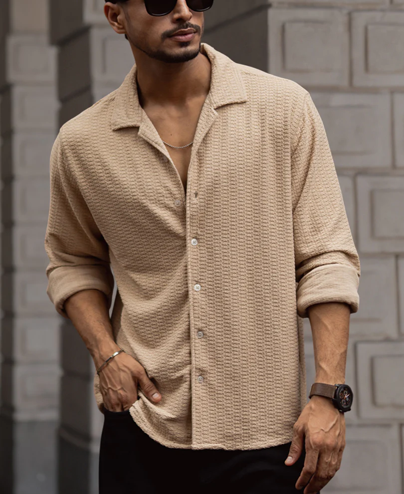Light Beige Structured Full Sleeves Shirt - Image 3