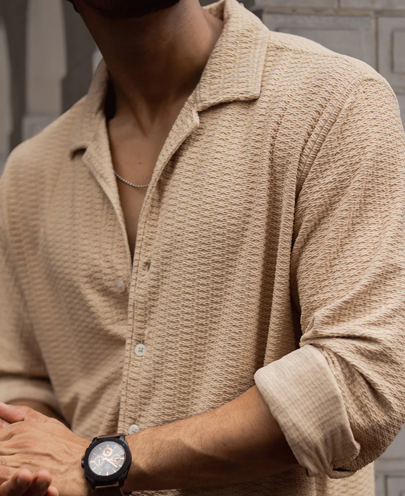 Light Beige Structured Full Sleeves Shirt - Image 5