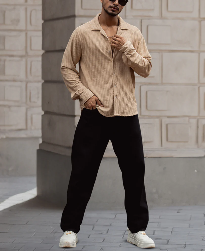 Light Beige Structured Full Sleeves Shirt - Image 6