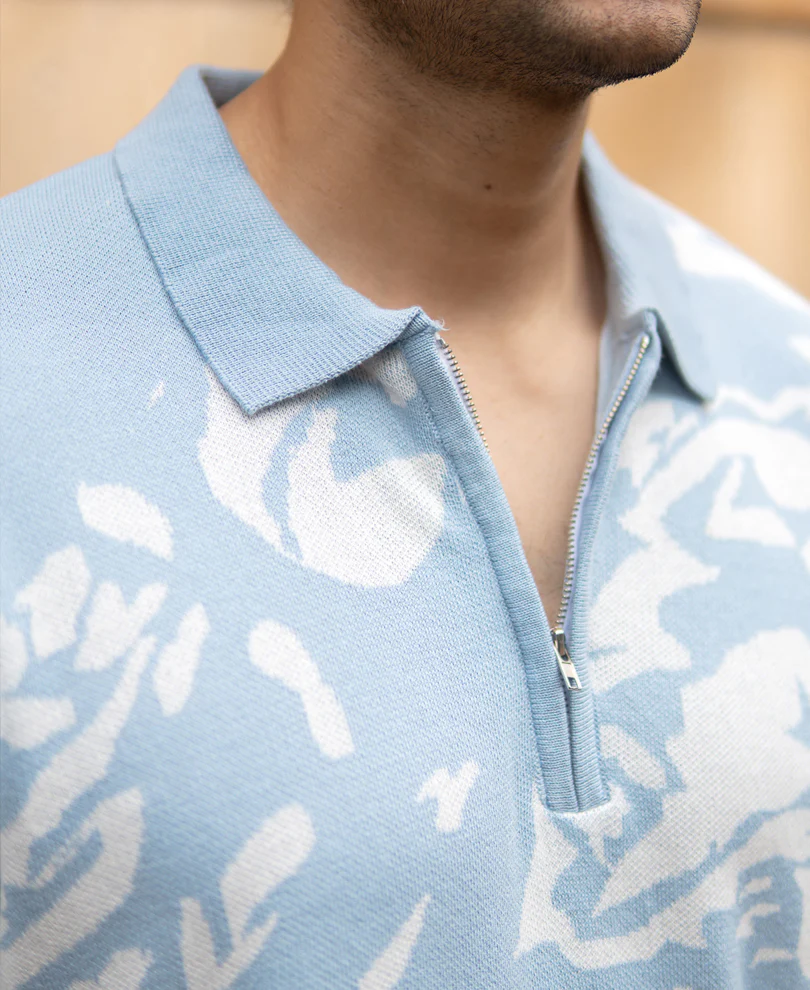 Light Blue Abstract Knit T-Shirt - Image 5