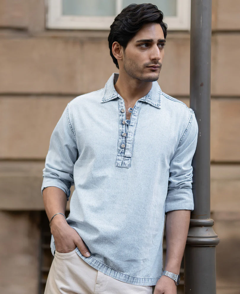Light Blue Denim Kurta Shirt