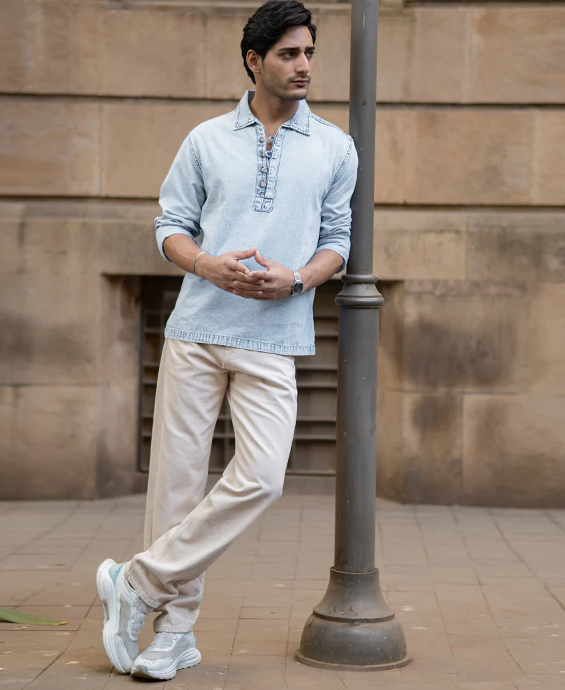 Light Blue Denim Kurta Shirt - Image 6