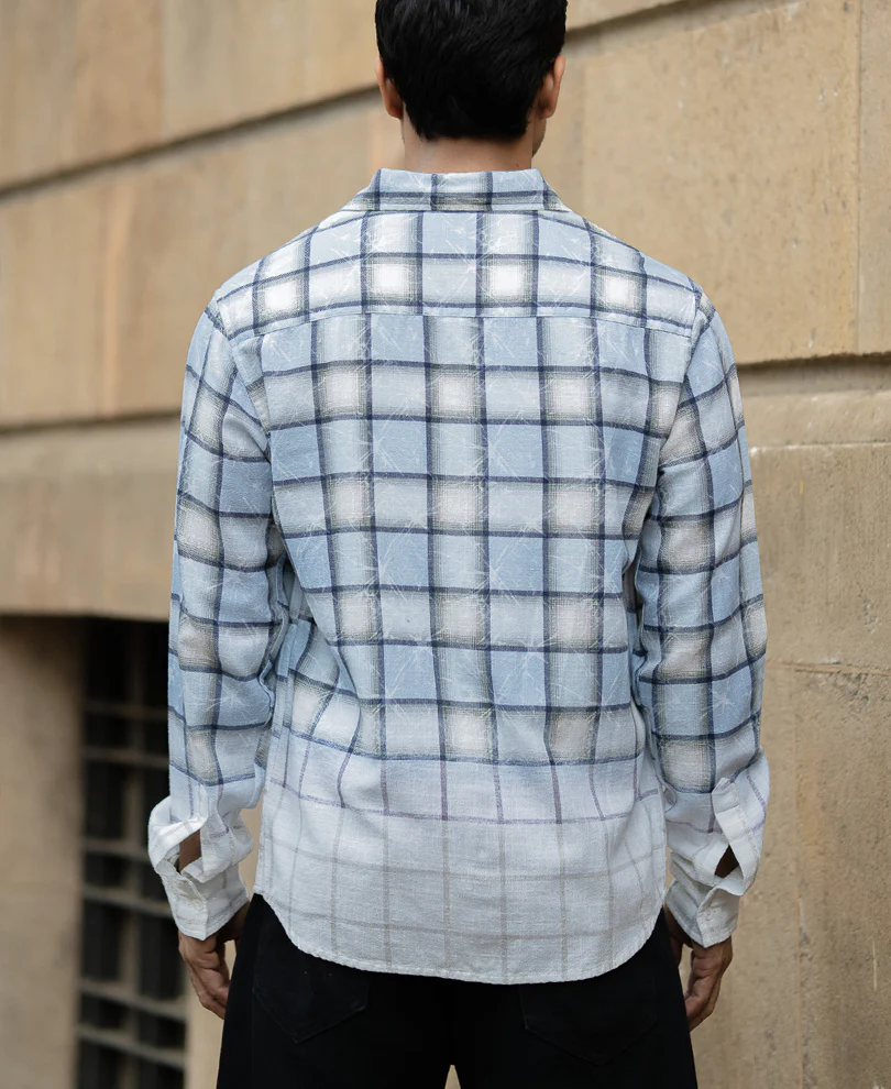 Light Blue Faded Checks Shirt - Image 5