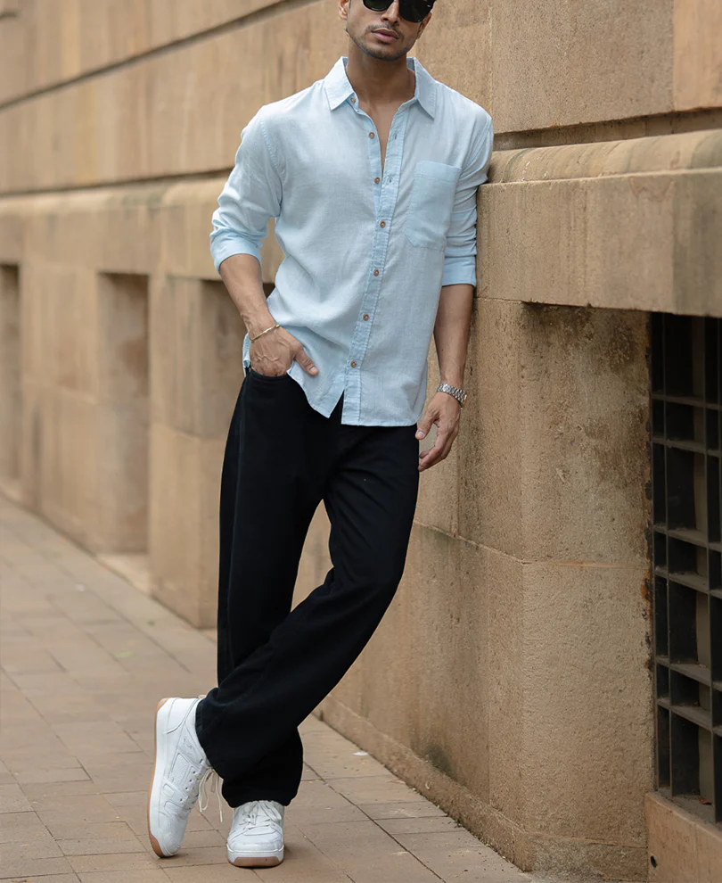 Light Blue Linen Blend Shirt - Image 6