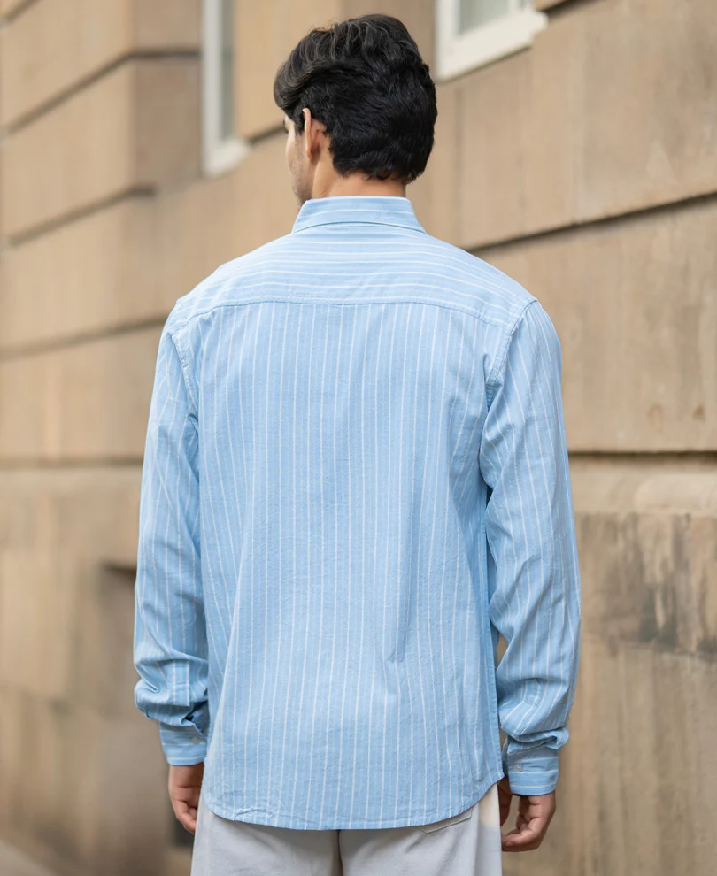 Light Blue Linen Stripe Shirt - Image 6