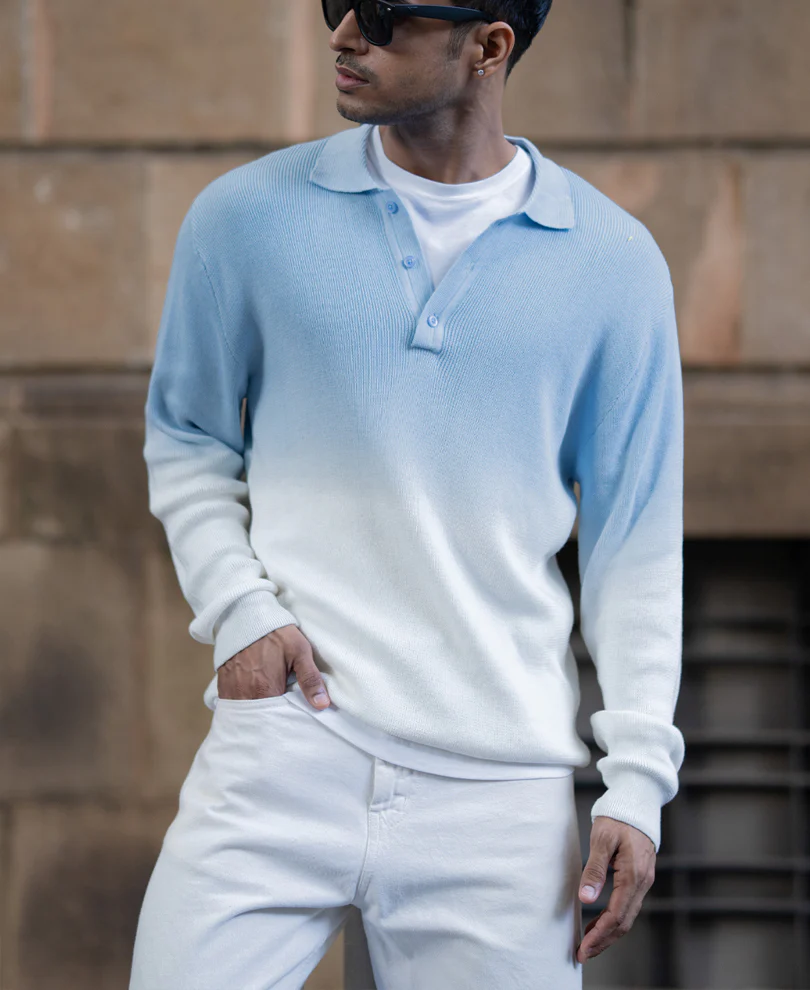Light Blue Ombre Knit T-Shirt - Image 2
