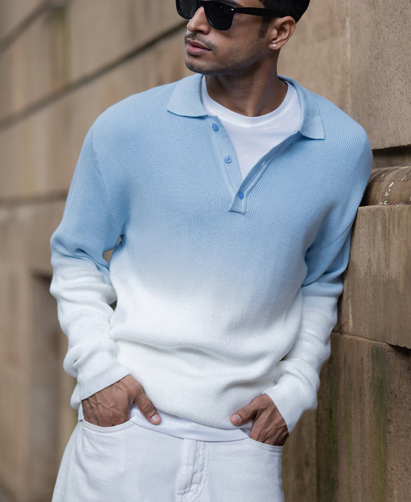Light Blue Ombre Knit T-Shirt - Image 3