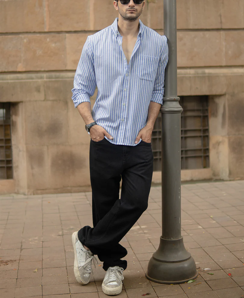 Light Blue Striped Button Down Shirt - Image 6