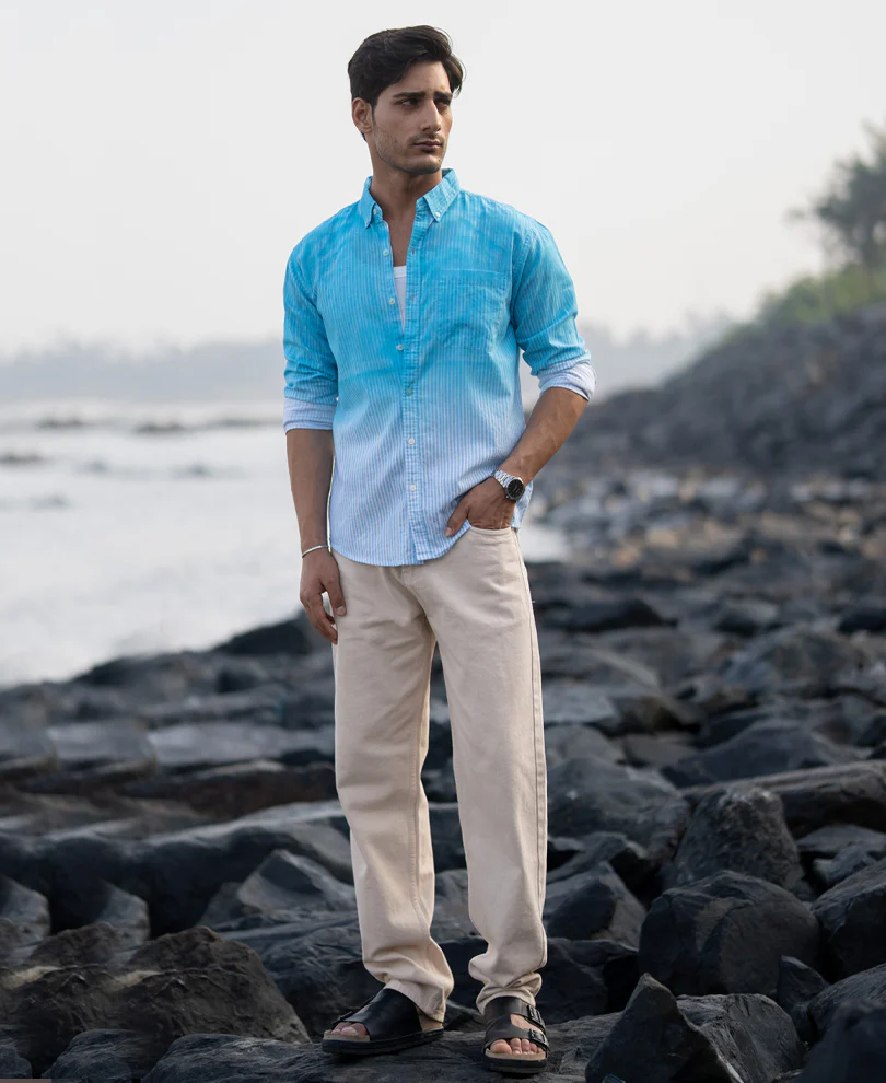 Blue Sprayed Stripe Shirt - Image 7