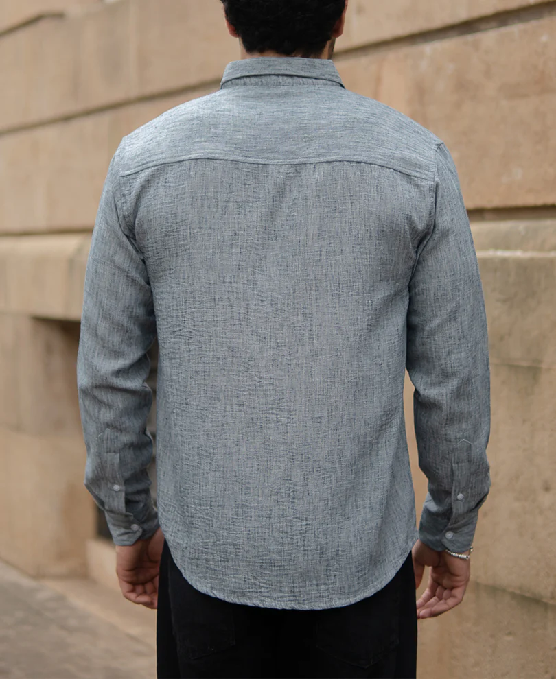 Light Grey Slub Textured Full Sleeves Shirt - Image 5