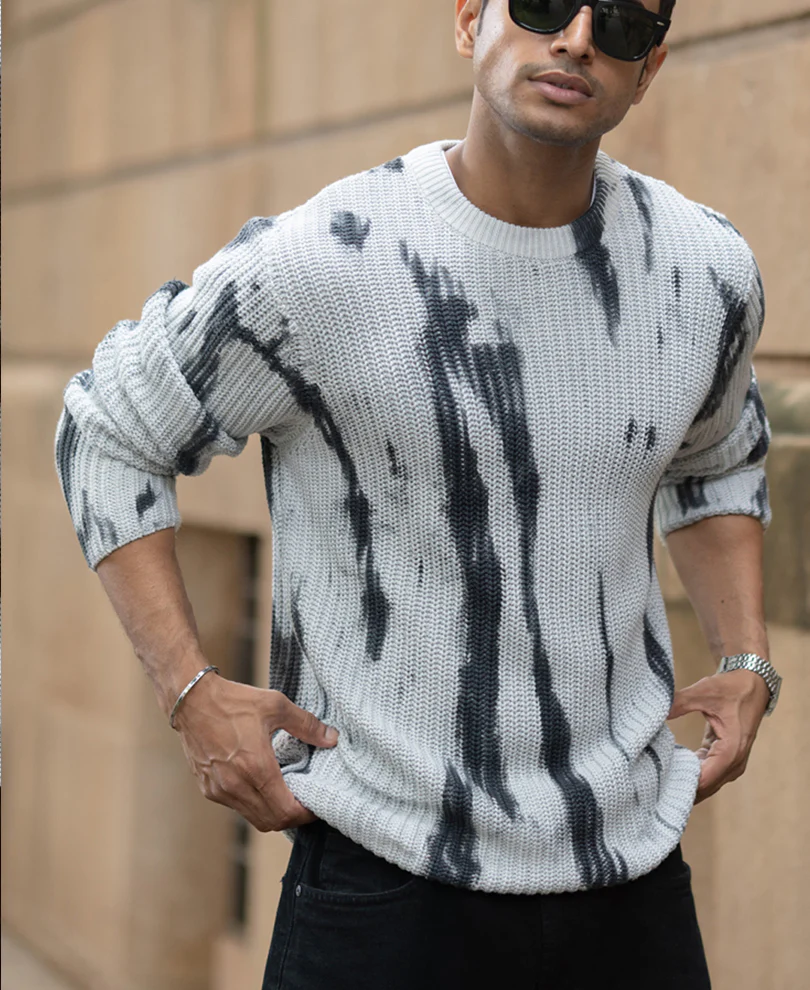 Light Grey Tie-Dye Cotton Sweater