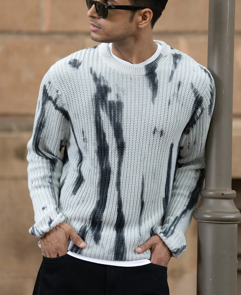 Light Grey Tie-Dye Cotton Sweater - Image 2