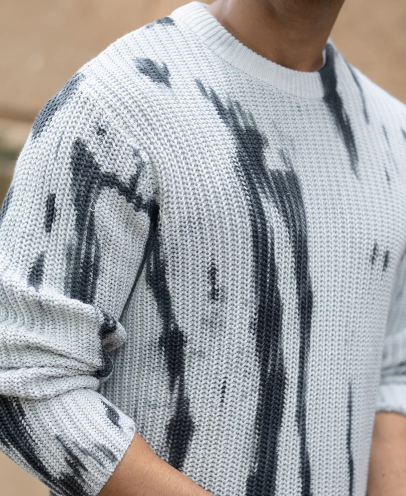 Light Grey Tie-Dye Cotton Sweater - Image 3