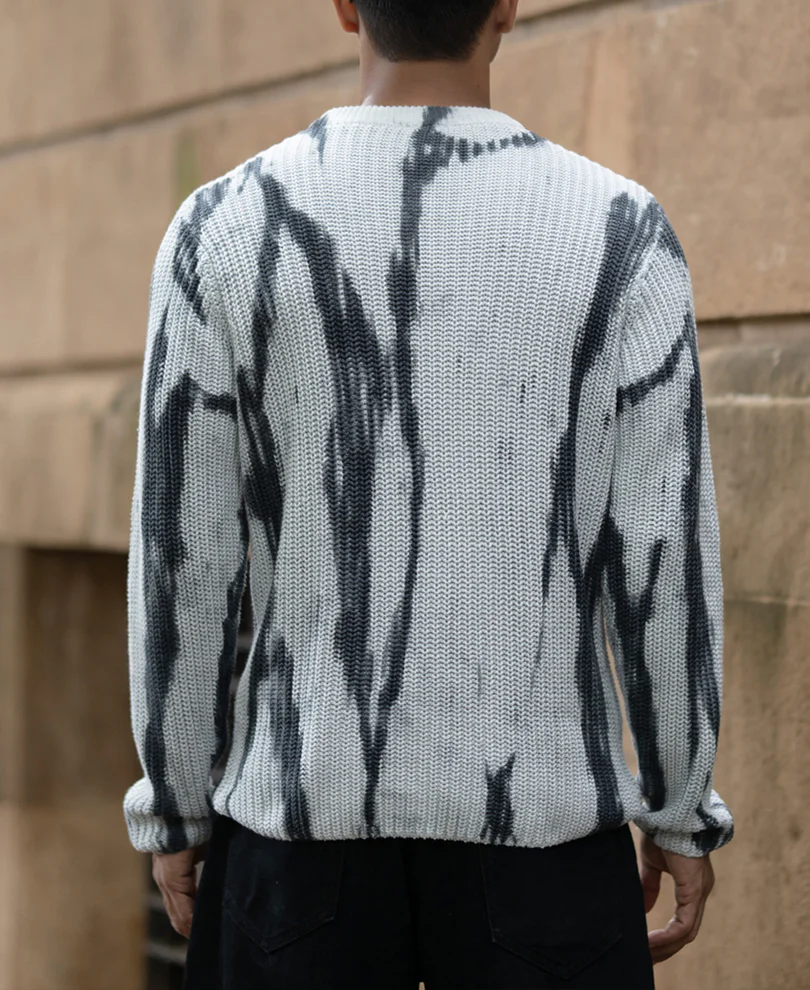 Light Grey Tie-Dye Cotton Sweater - Image 5
