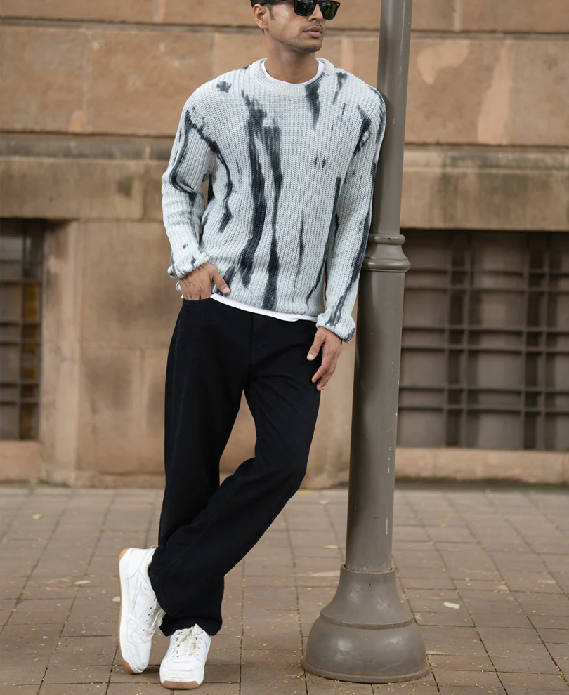 Light Grey Tie-Dye Cotton Sweater - Image 6