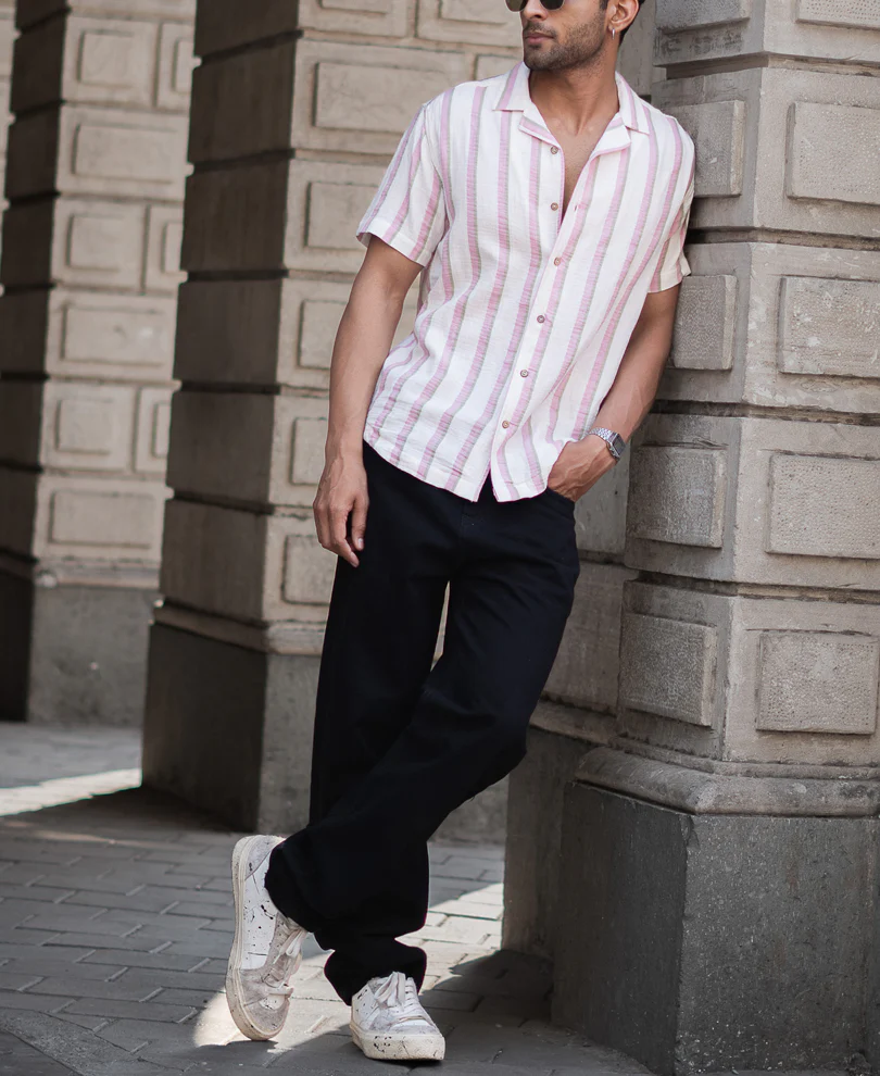 Light Pink Regular Fit Half Sleeves Shirt - Image 5