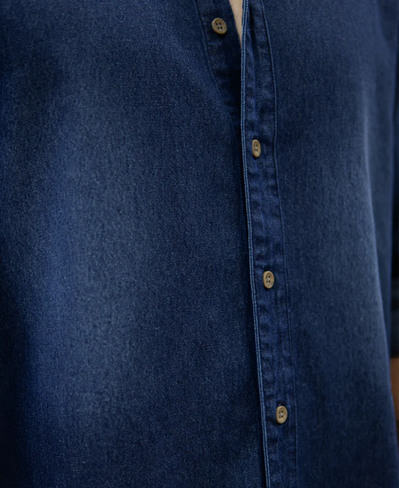 Mandarin Collar Denim Shirt - Image 4