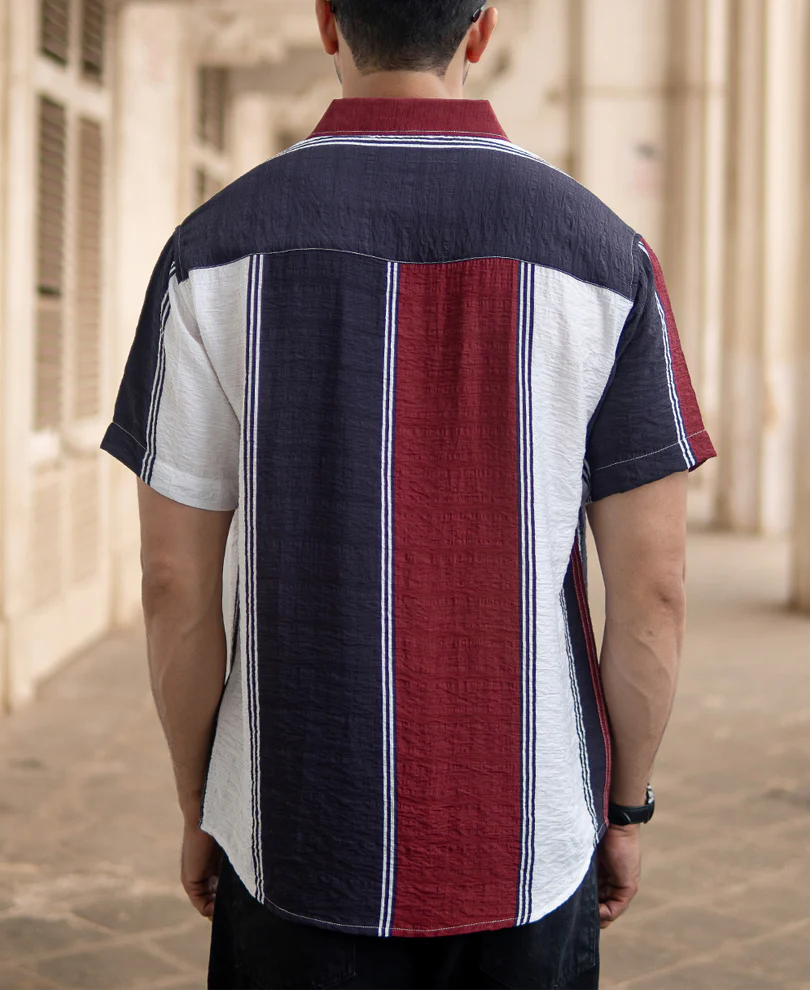 Maroon Lightweight Structured Stripe Shirt - Image 5