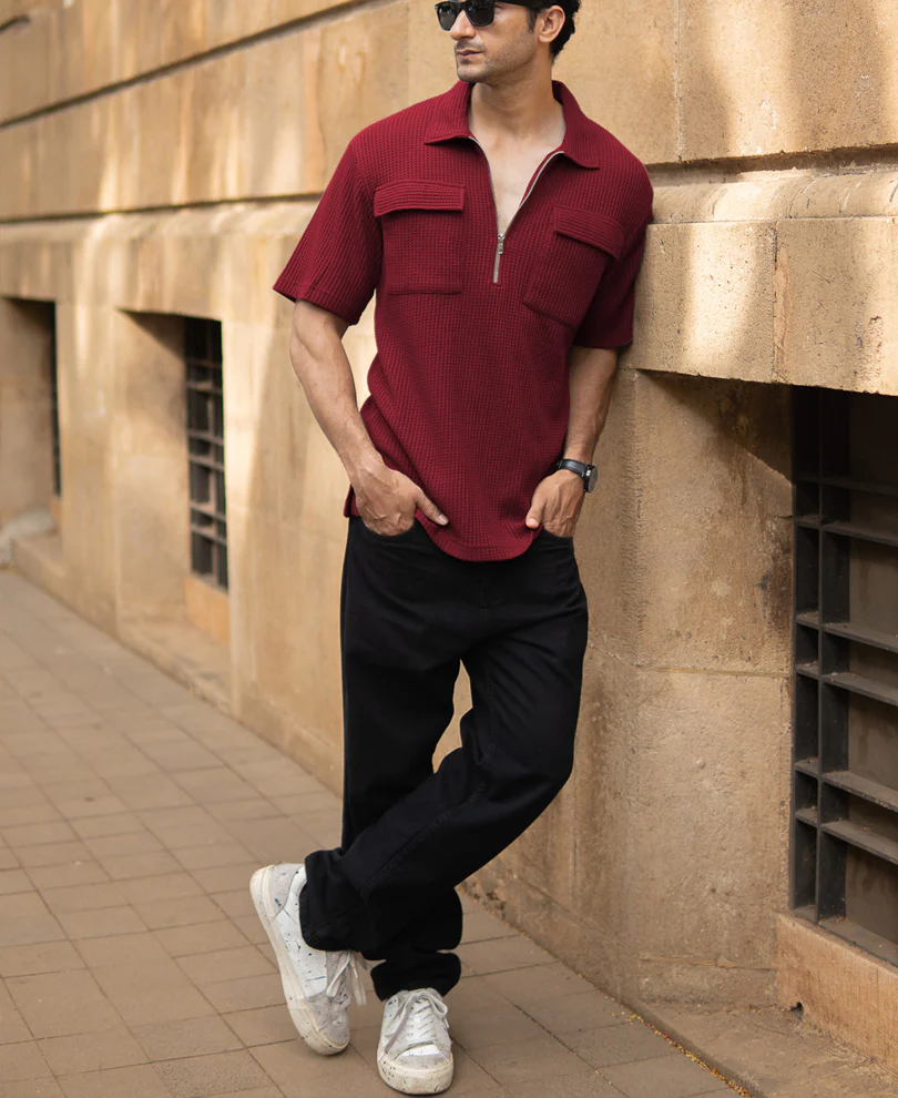 Maroon Zipper Polo With Pockets - Image 6