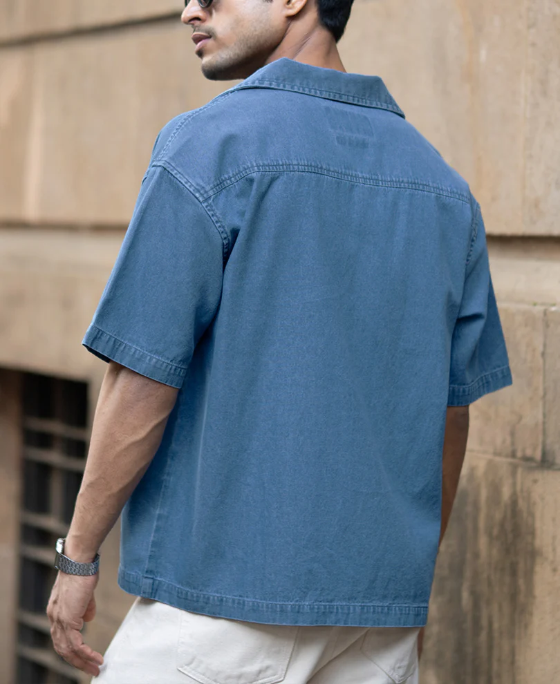 Mid Blue Embroidered Denim Shirt - Image 7