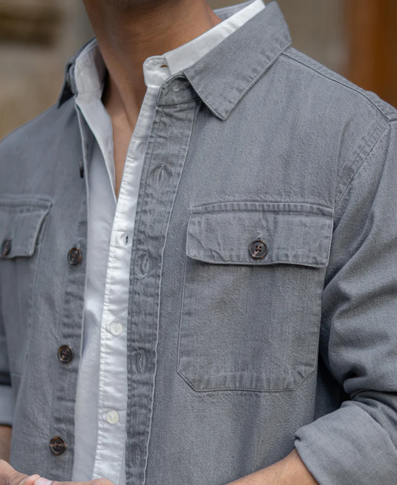 Mid Grey Washed Denim Shirt - Image 4