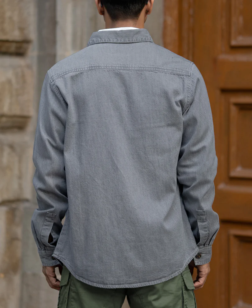 Mid Grey Washed Denim Shirt - Image 5