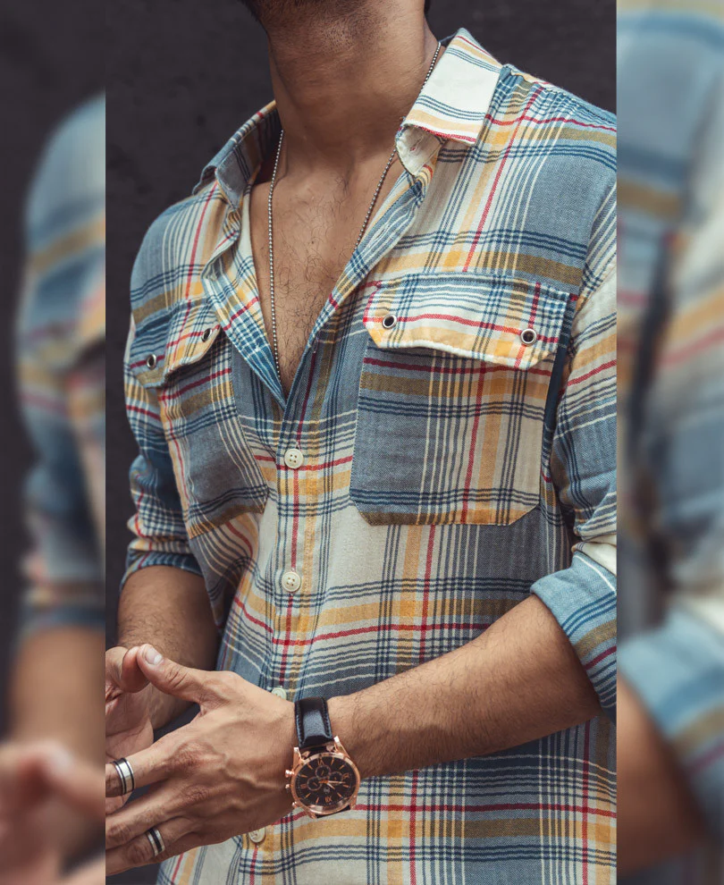 Multi Color Plaid Checks Oversize Drop Shoulder Shirt - Image 3