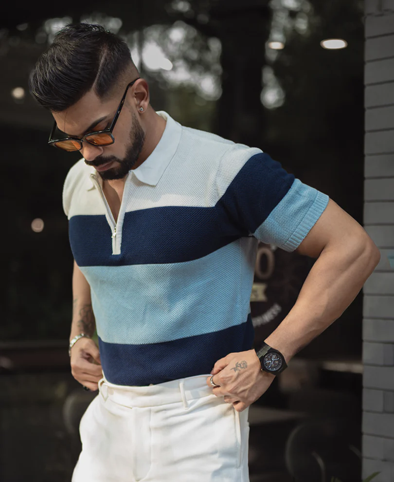 Multi Colour Knits Regular Fit Half Sleeves Tshirt - Image 4