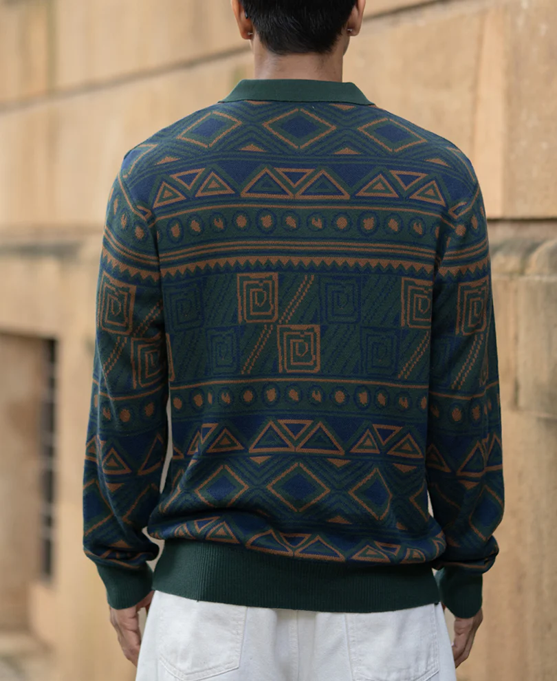 Multicolour Geometric Jacquard Knit Sweatshirt - Image 6