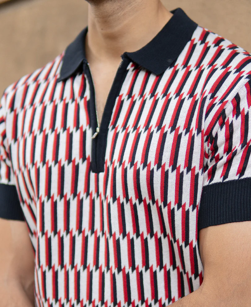 Multicolour Jacquard Knit Polo T-Shirt - Image 4