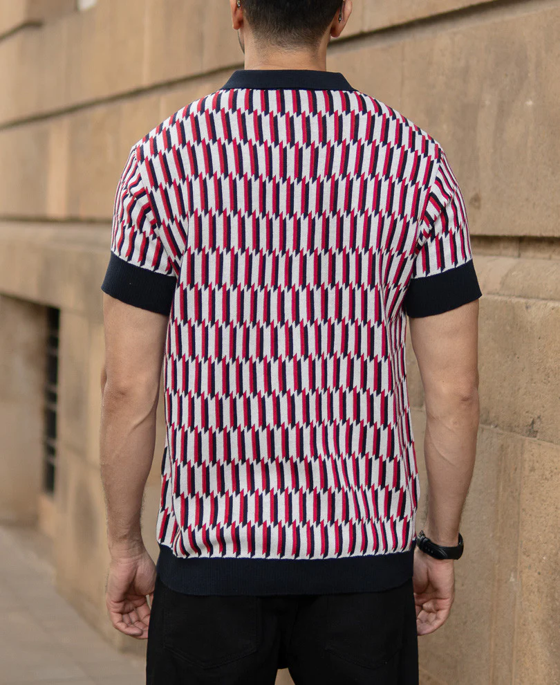 Multicolour Jacquard Knit Polo T-Shirt - Image 5