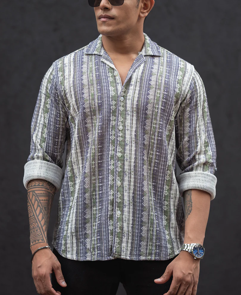 Multicolour Striped Regular Fit Full Sleeves Shirt - Image 2