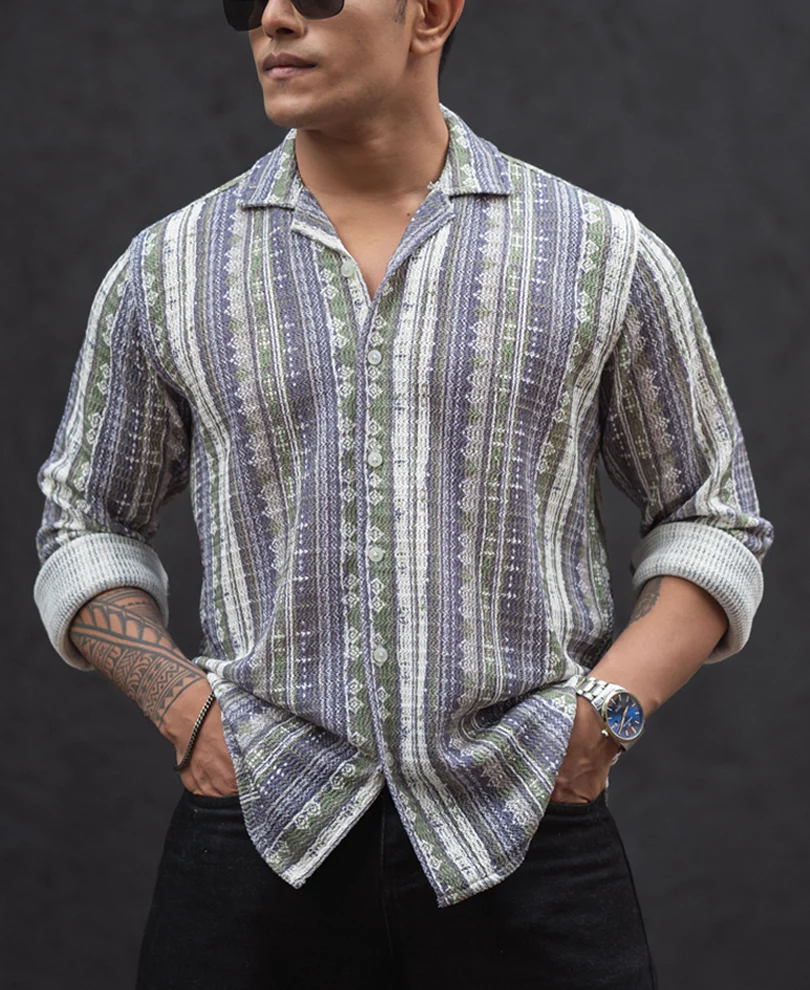 Multicolour Striped Regular Fit Full Sleeves Shirt - Image 3