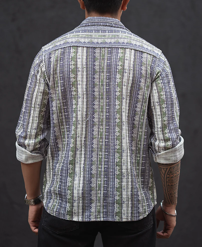 Multicolour Striped Regular Fit Full Sleeves Shirt - Image 5