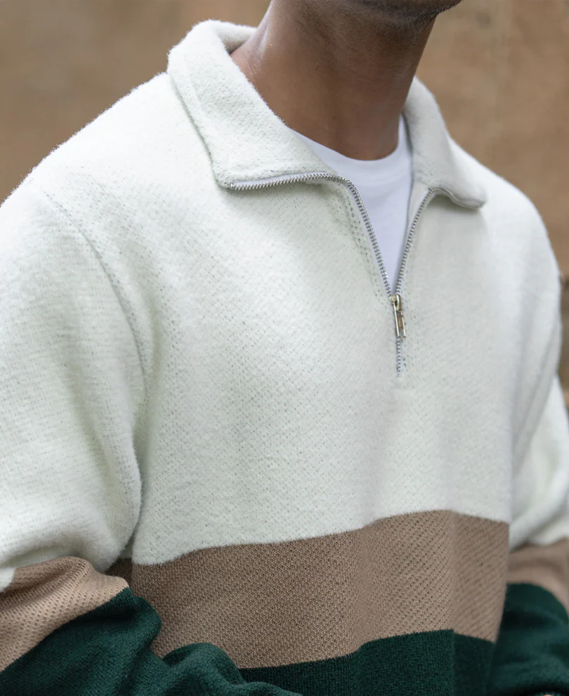 Multicolour Striped Zipper Sweater - Image 3