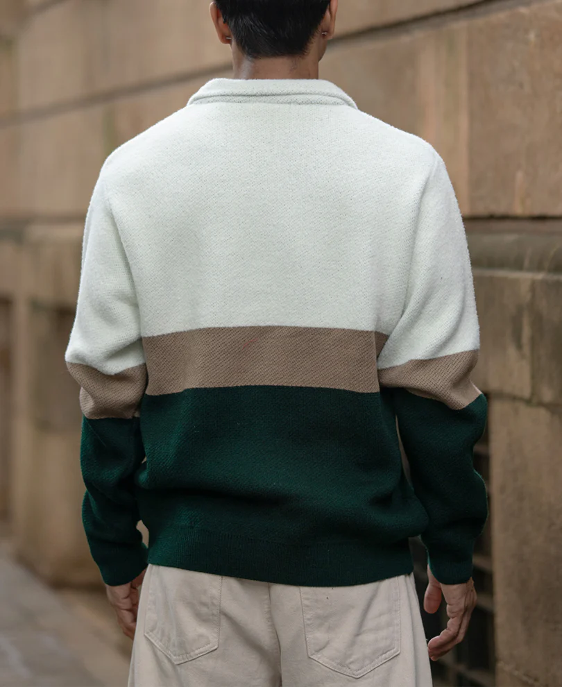 Multicolour Striped Zipper Sweater - Image 5