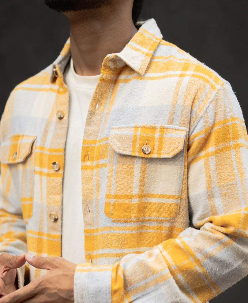 Mustard And Off-White Checks Regular Fit Full Sleeves Shirt - Image 5