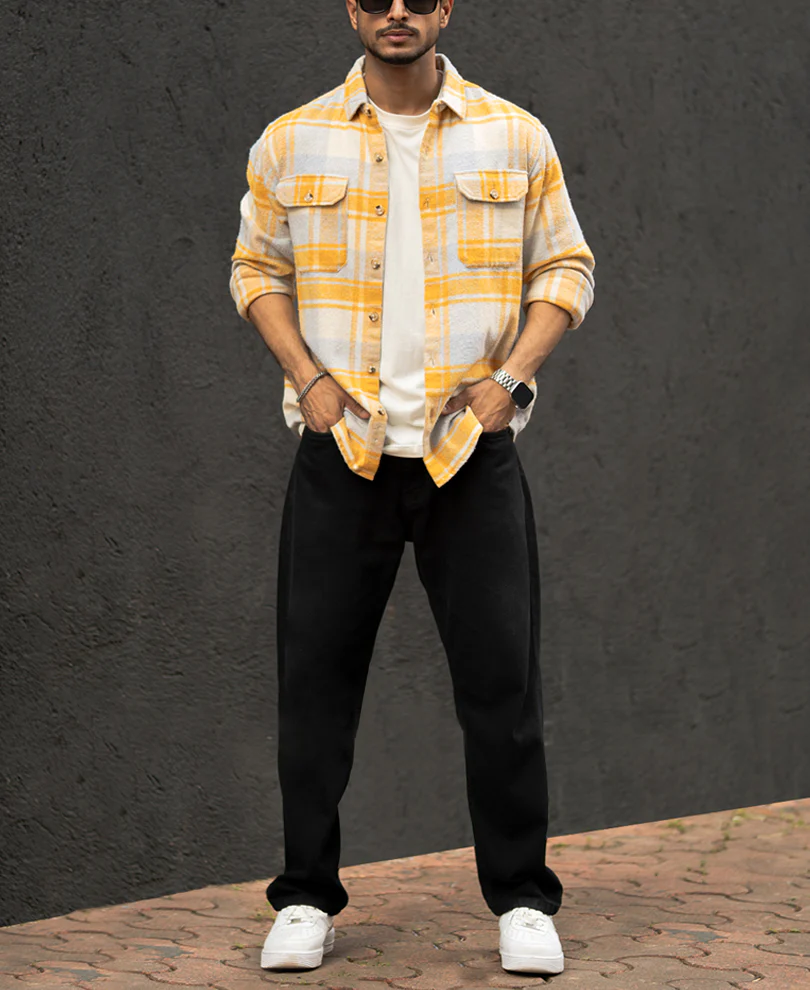 Mustard And Off-White Checks Regular Fit Full Sleeves Shirt - Image 6