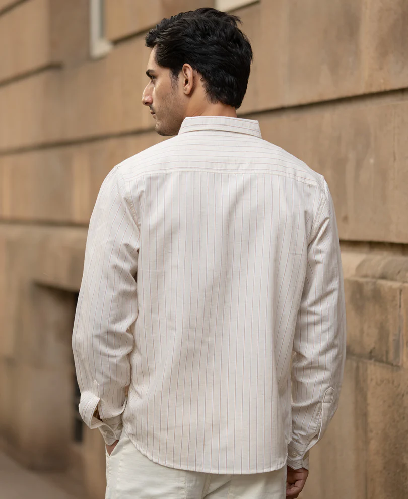Mustard & Beige Linen Stripe Shirt - Image 6
