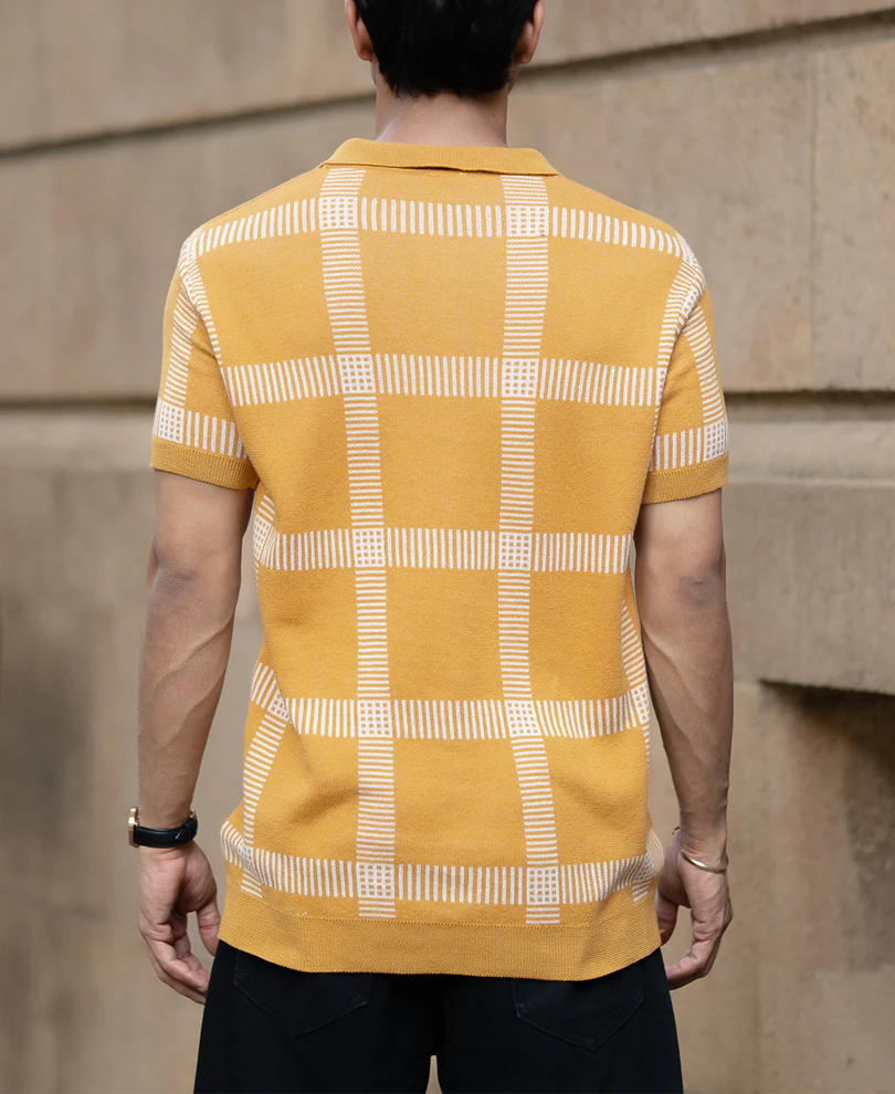 Mustard Knitted Checks T-Shirt - Image 5
