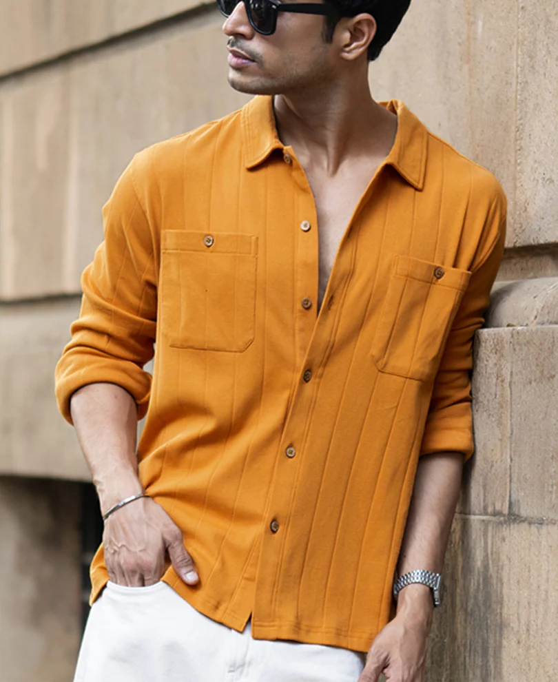 Mustard Structure Knit Shirt - Image 3