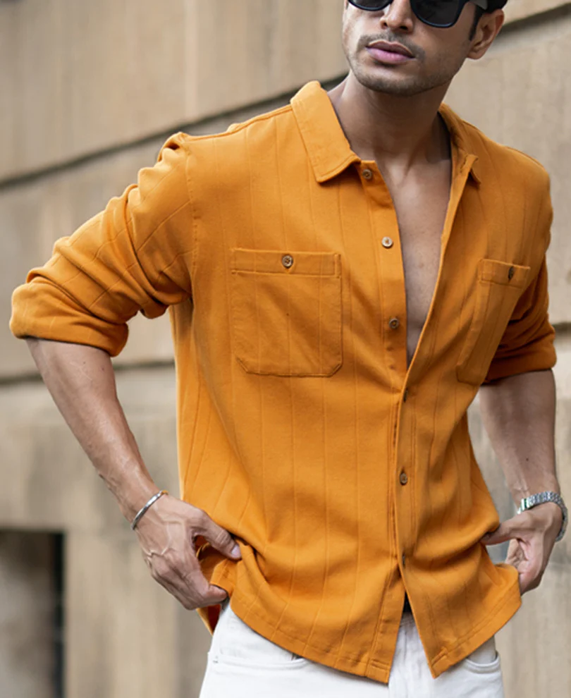 Mustard Structure Knit Shirt - Image 4